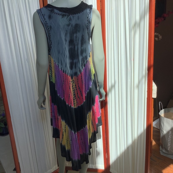 Embroidered Multi Color Sleeveless Dress Asymmetrical Hem Size M - Picture 6 of 12